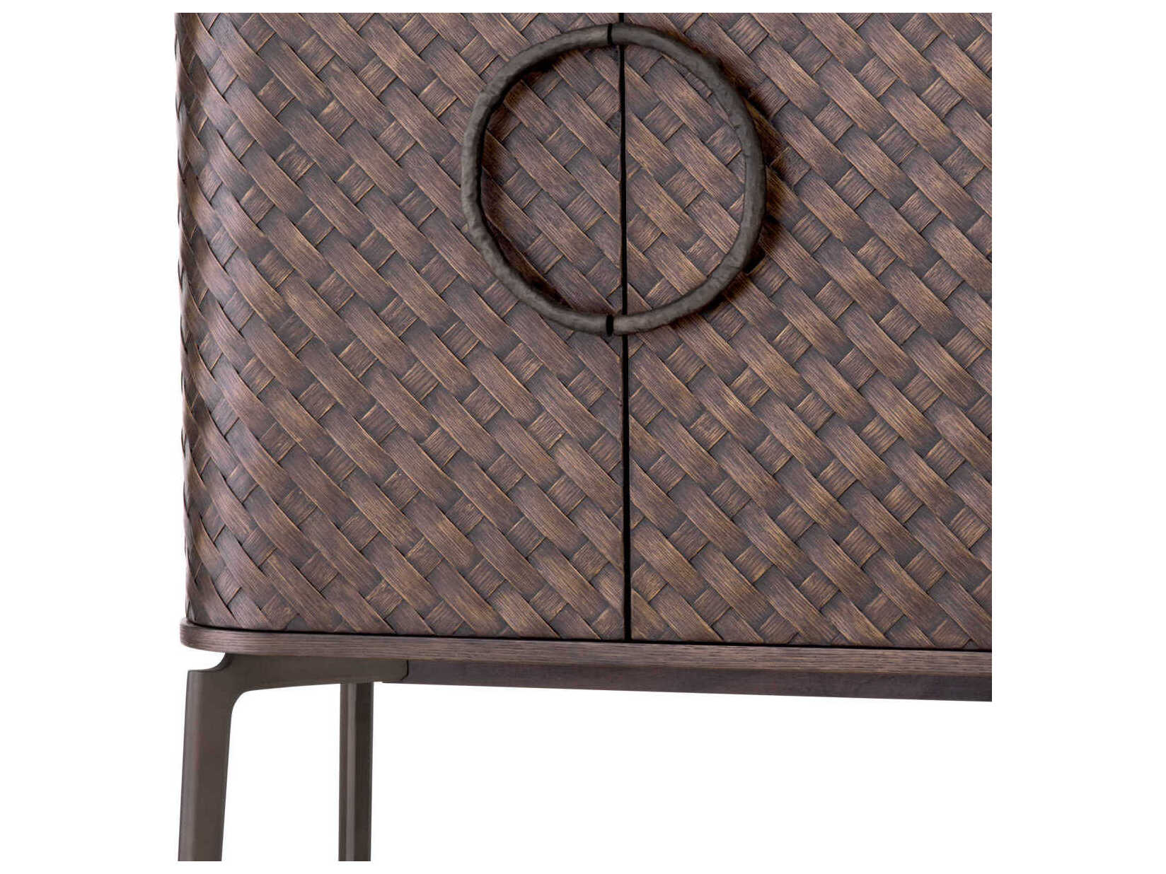 Eichholtz Nilsson Oak Veneer Bronze Bar Cabinet