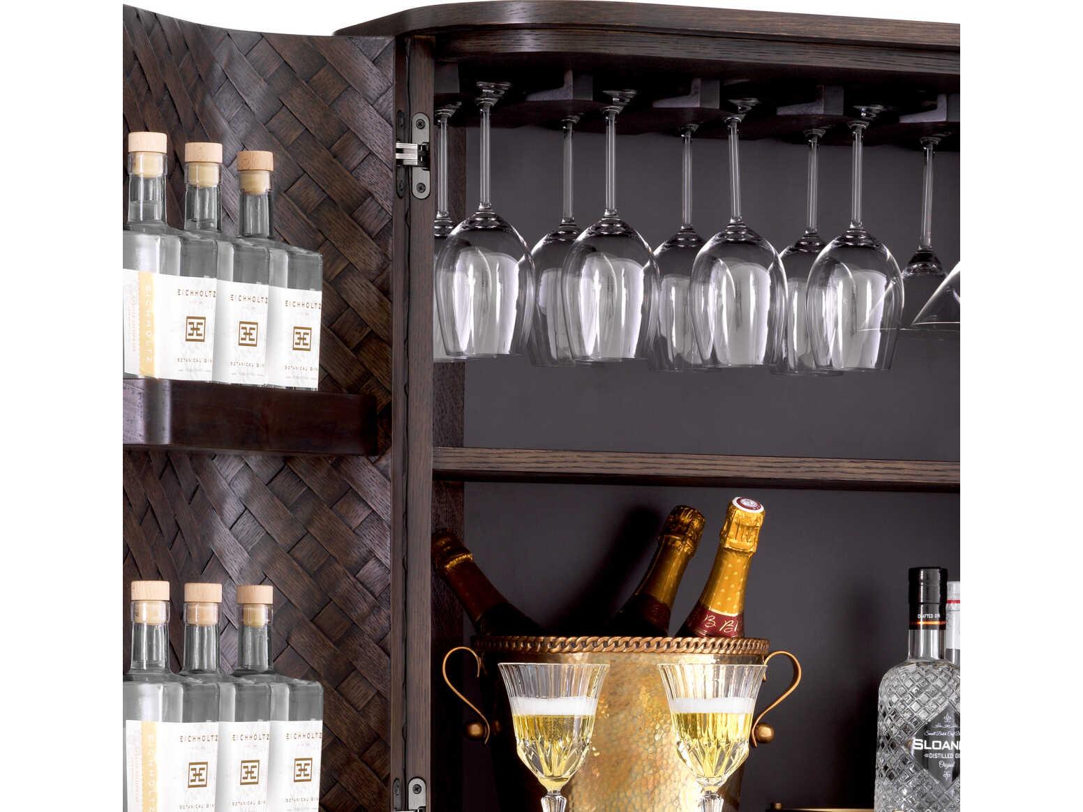 Eichholtz Nilsson Oak Veneer Bronze Bar Cabinet