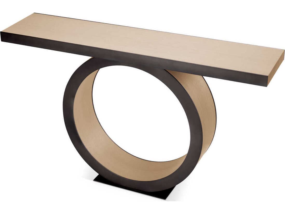 Eichholtz Odis Natural Oak Veneer Bronze Console Table