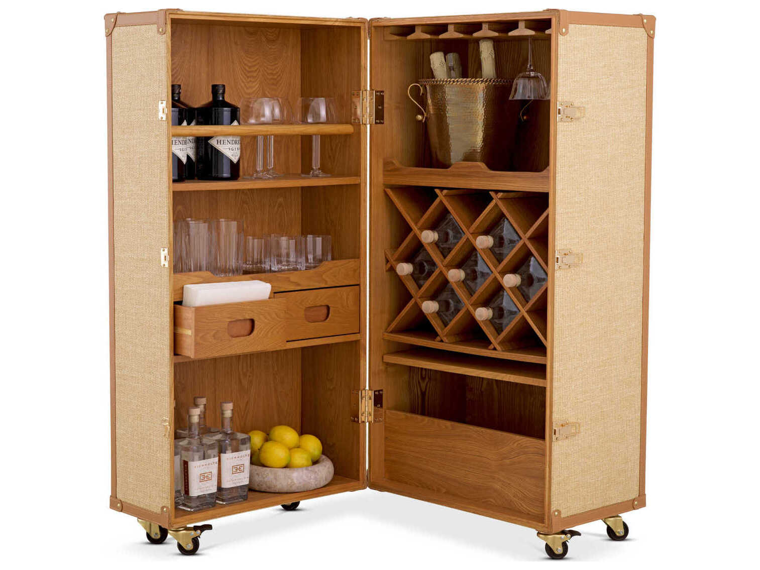 Eichholtz Martini Bianco Rattan Look Bar Cabinet