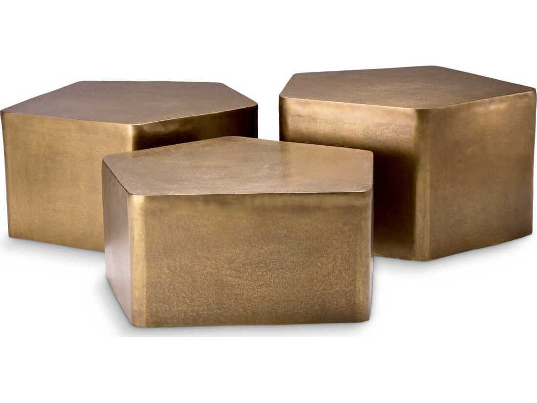 Eichholtz Veenazza Vintage Brass Set of 3 Coffee Table
