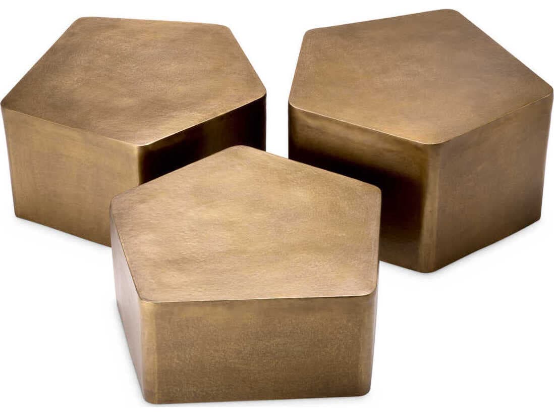 Eichholtz Veenazza Vintage Brass Set of 3 Coffee Table