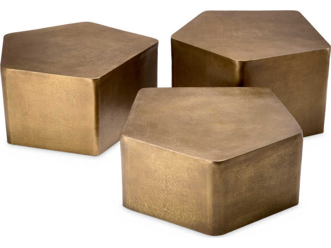 Eichholtz Veenazza Vintage Brass Set of 3 Coffee Table
