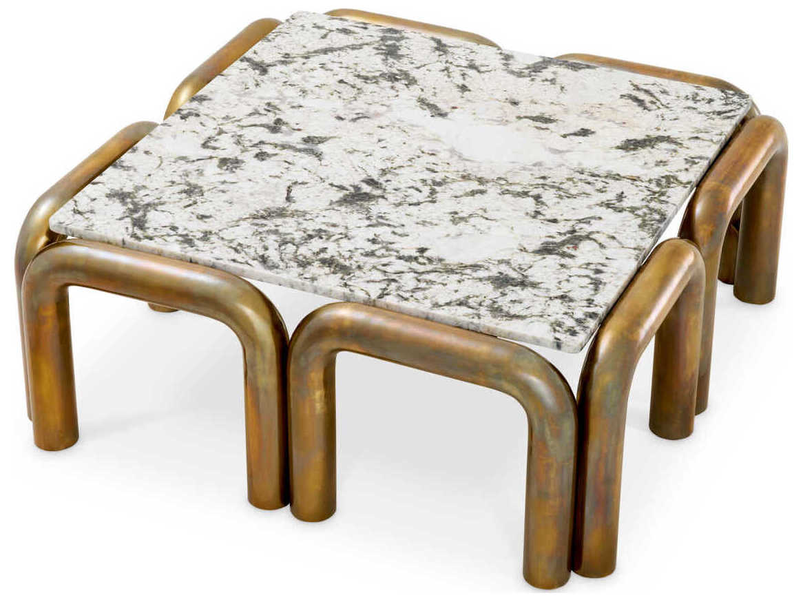 Eichholtz Sunwood Vintage Brass White Marble Top Coffee Table