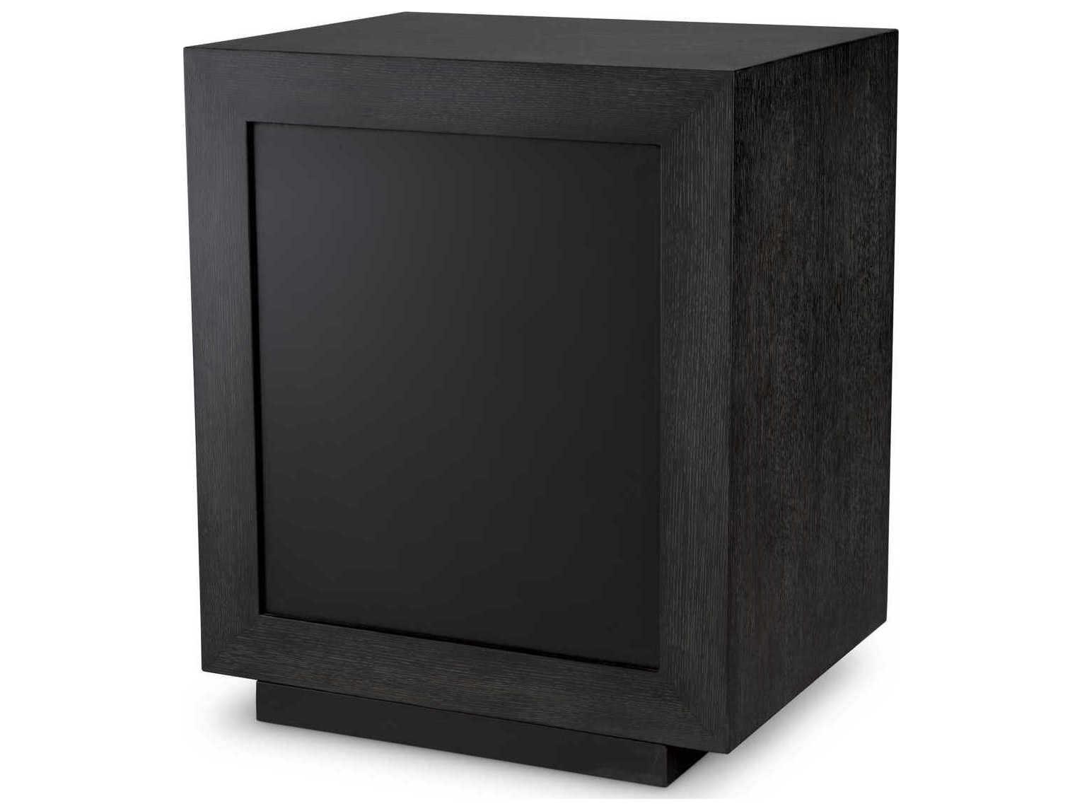 Eichholtz Bogart Charcoal Grey Oak Veneer Antique Mirror Glass Nightstand