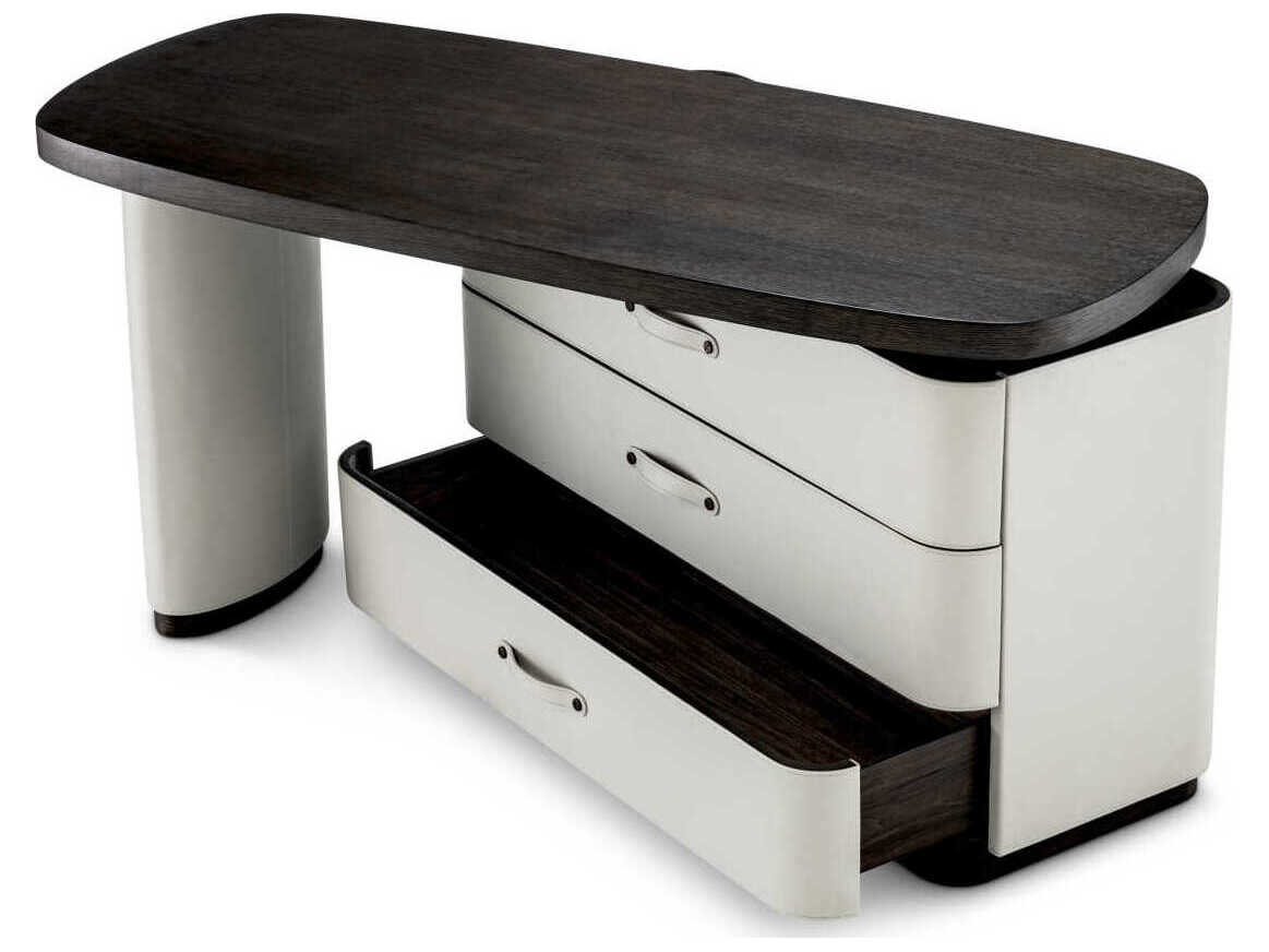 Eichholtz Numana Mocha Straight Oak Veneer Faux Leather Desk