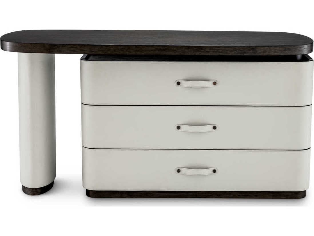 Eichholtz Numana Mocha Straight Oak Veneer Faux Leather Desk