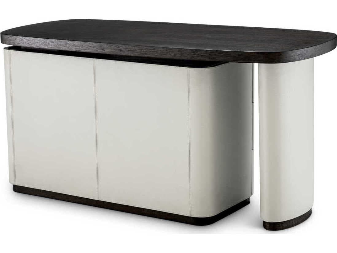 Eichholtz Numana Mocha Straight Oak Veneer Faux Leather Desk