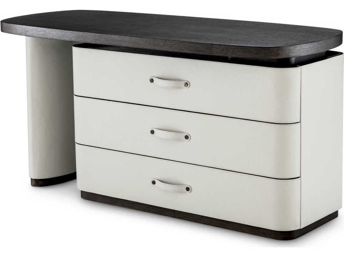 Eichholtz Numana Mocha Straight Oak Veneer Faux Leather Desk