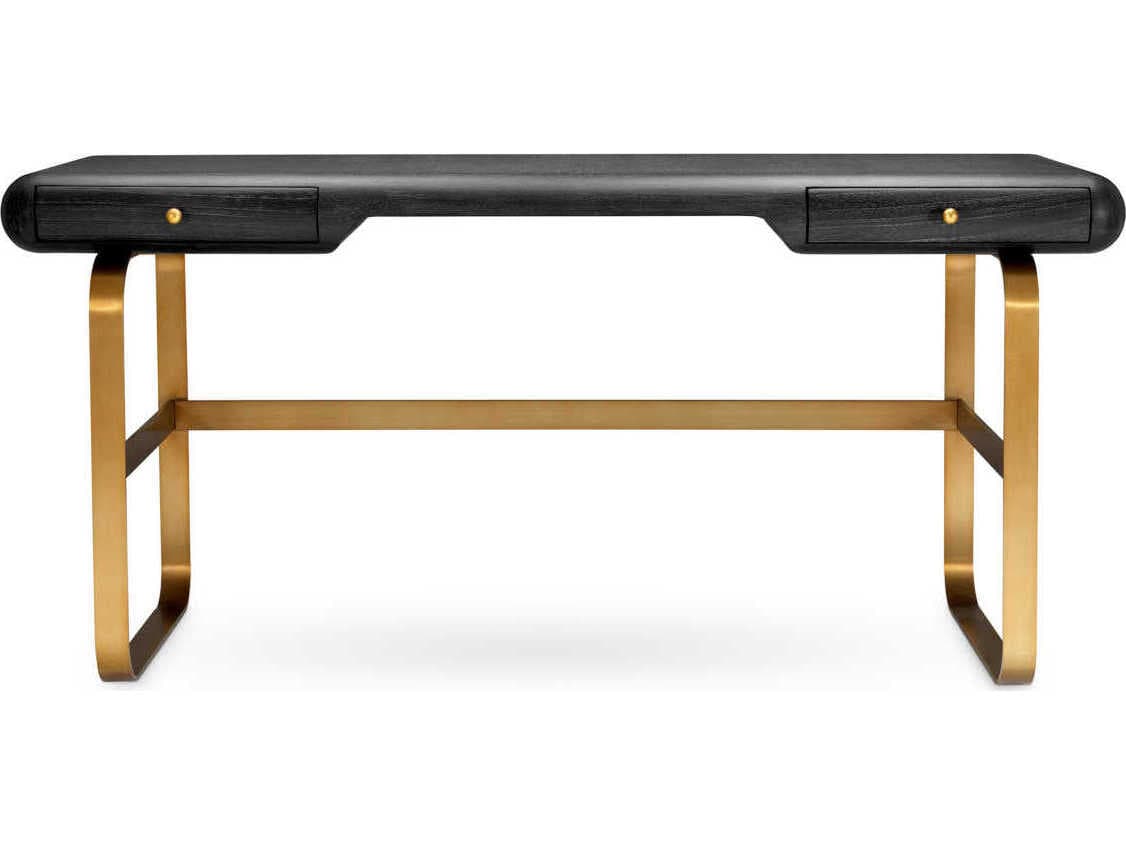 Eichholtz Nathaniel Charcoal Grey Oak Veneer Brushed Brass Desk