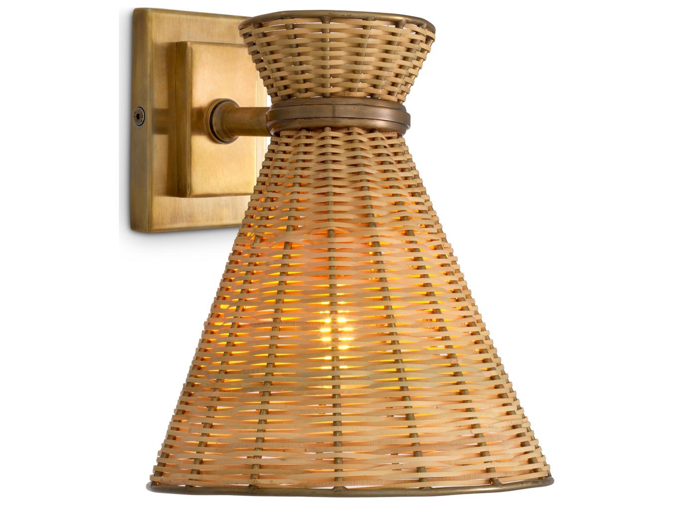 Eichholtz Vintage Brass X Natural Rattan Wall Sconce