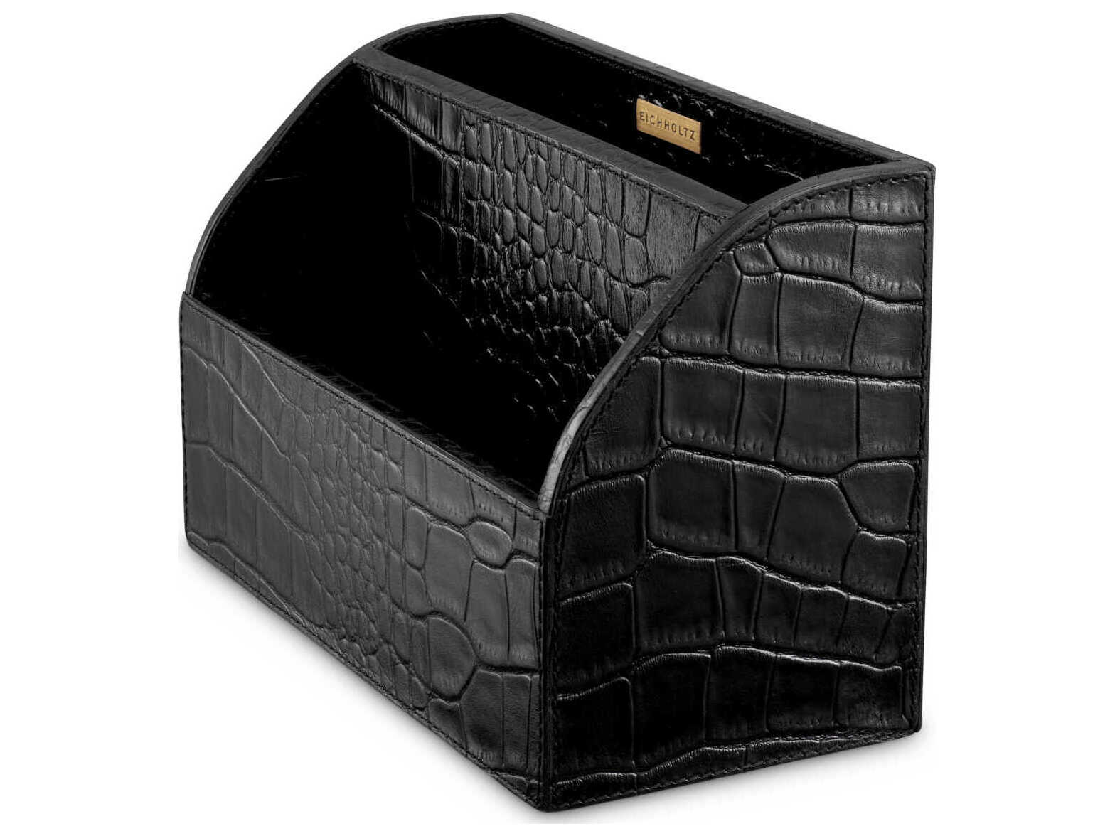 Eichholtz Scaleo Croco Embossed Black Leather Desk Set of 3