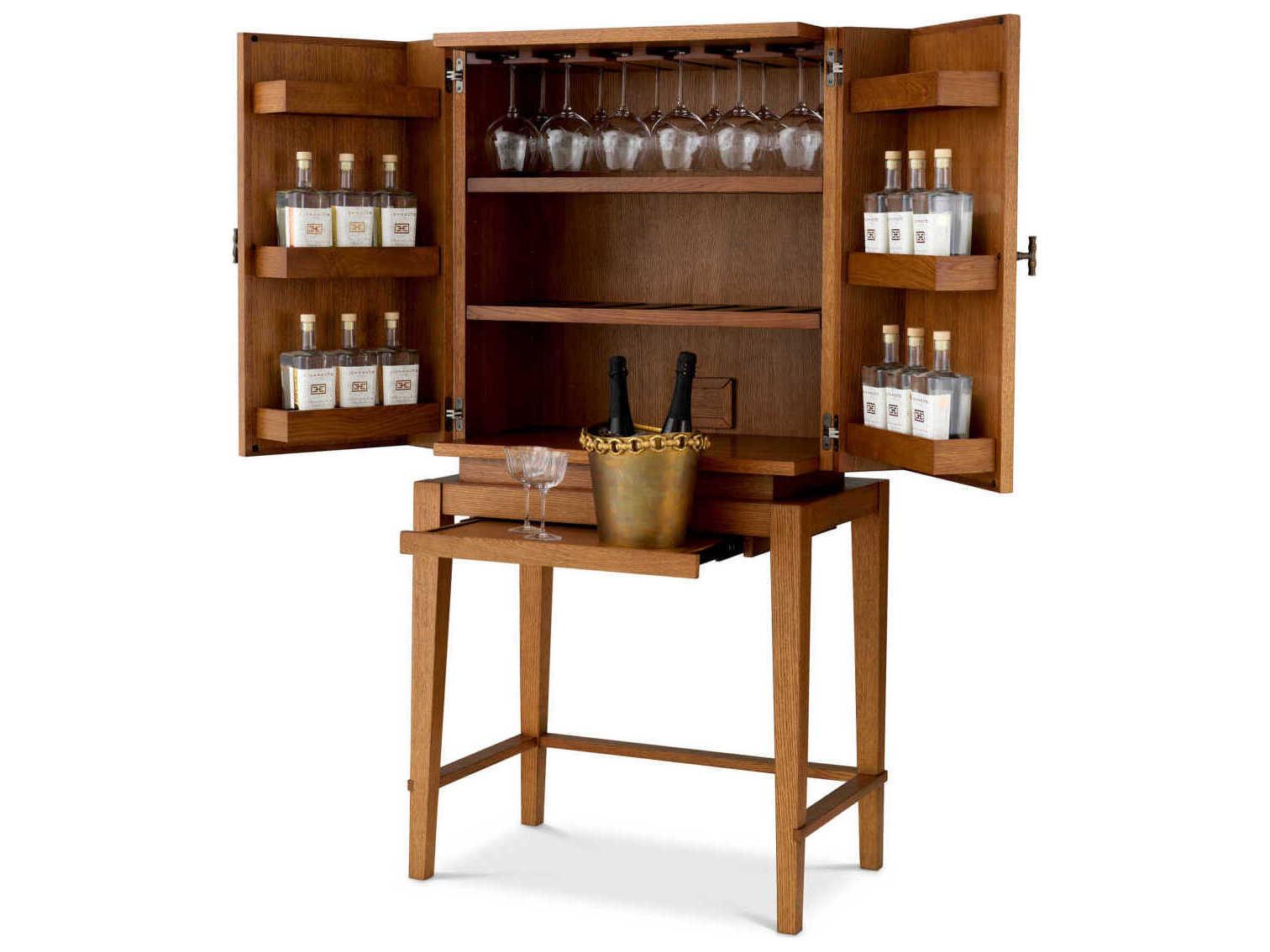 Eichholtz Borchard Caramel Oak Veneer Bar Cabinet