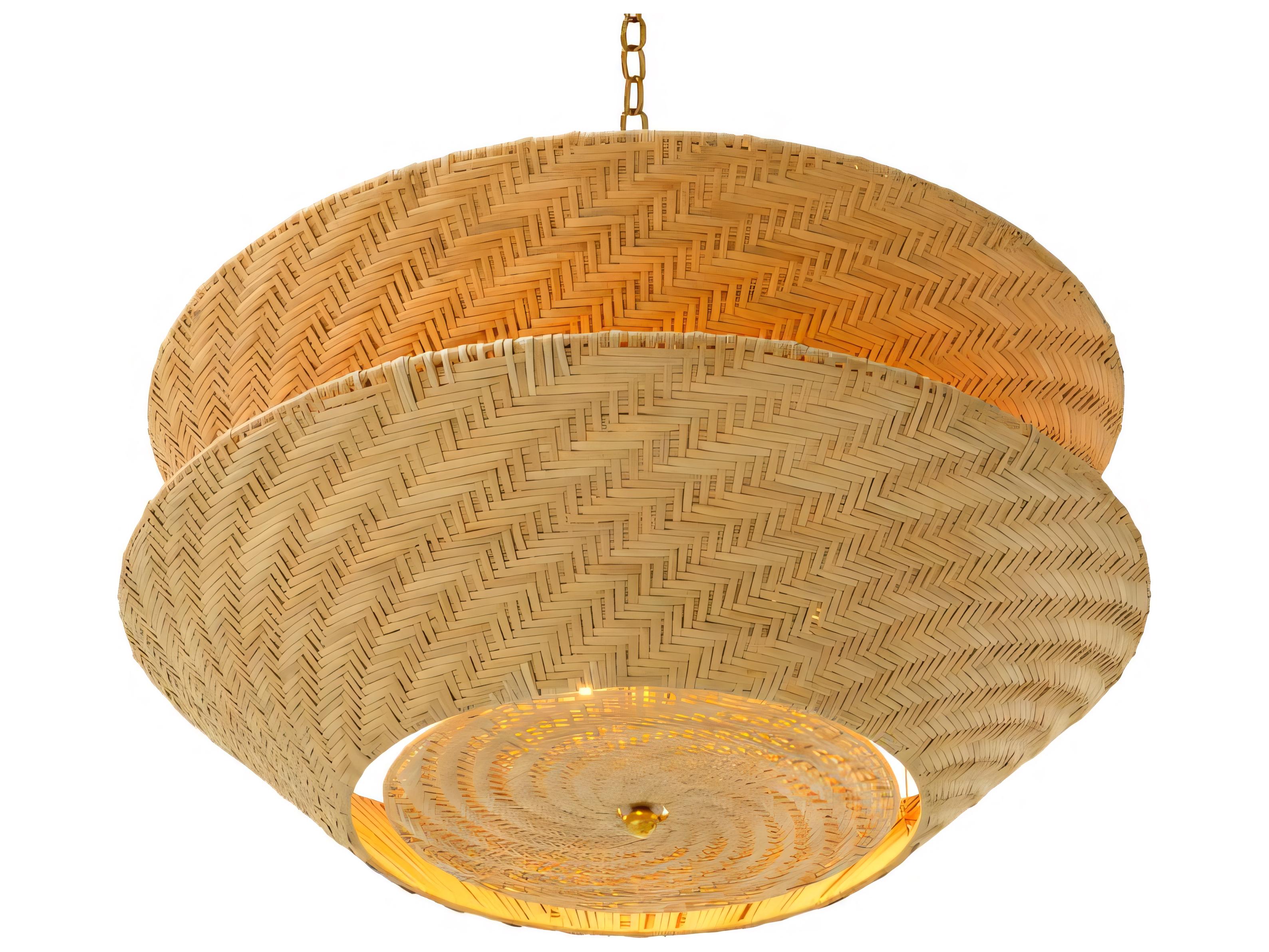 Eichholtz Natural Rattan X Vintage Brass Tiered Chandelier