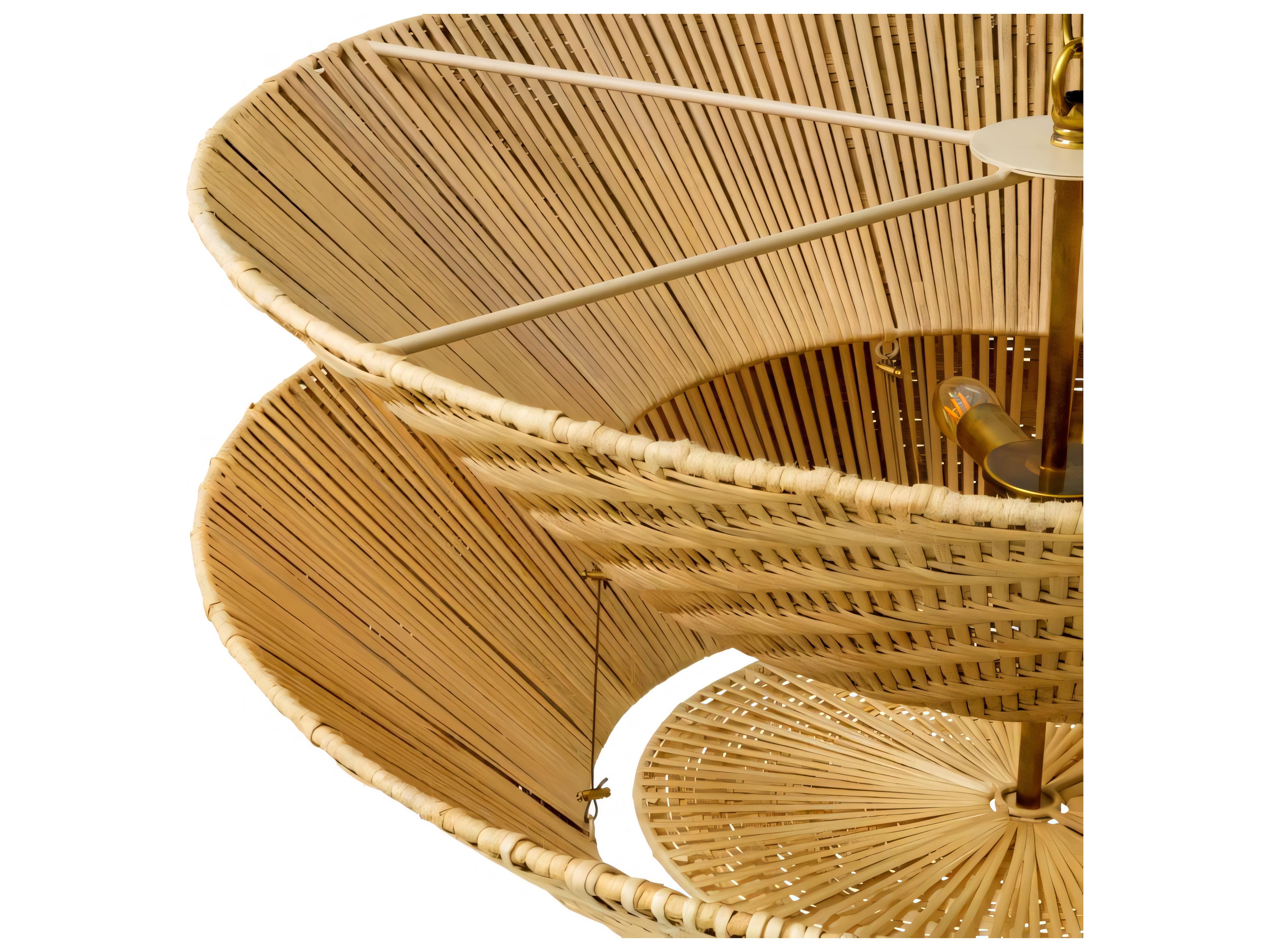 Eichholtz Natural Rattan X Vintage Brass Tiered Chandelier