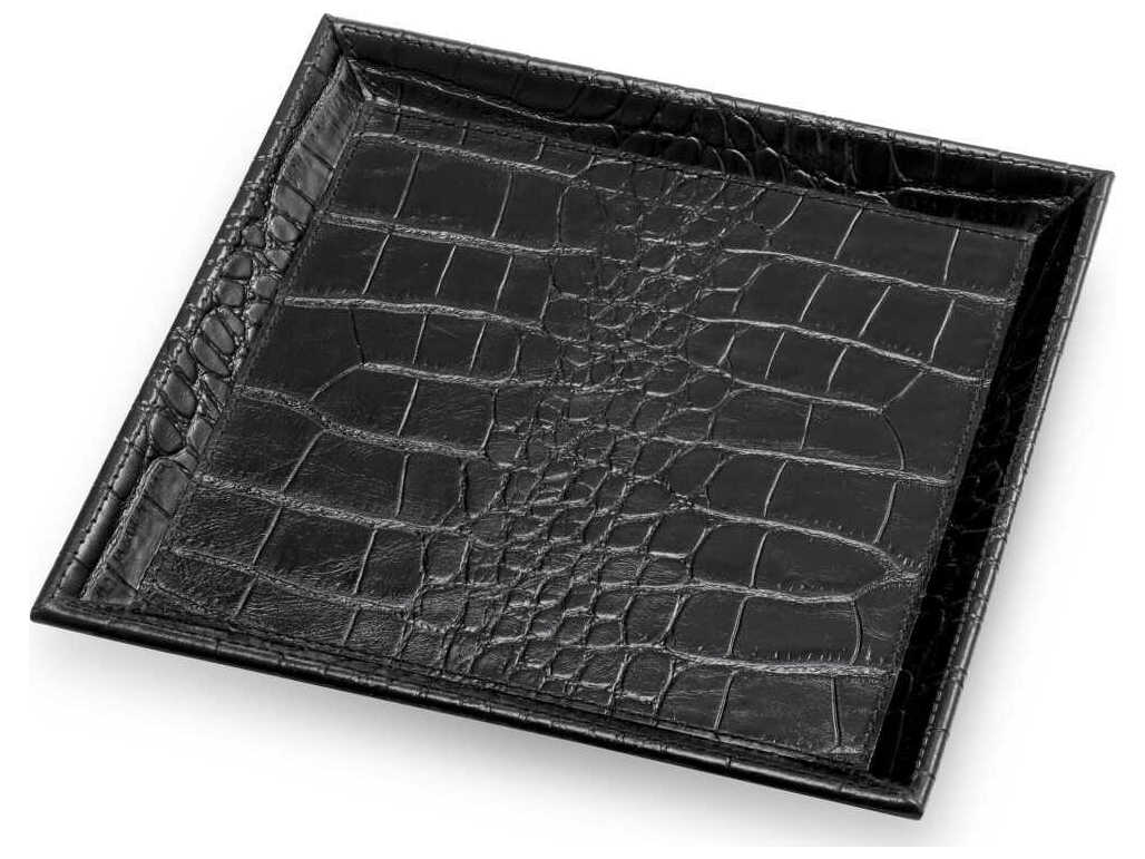 Eichholtz Scaleo Croco Embossed Black Leather Set of 2 Desk Tray