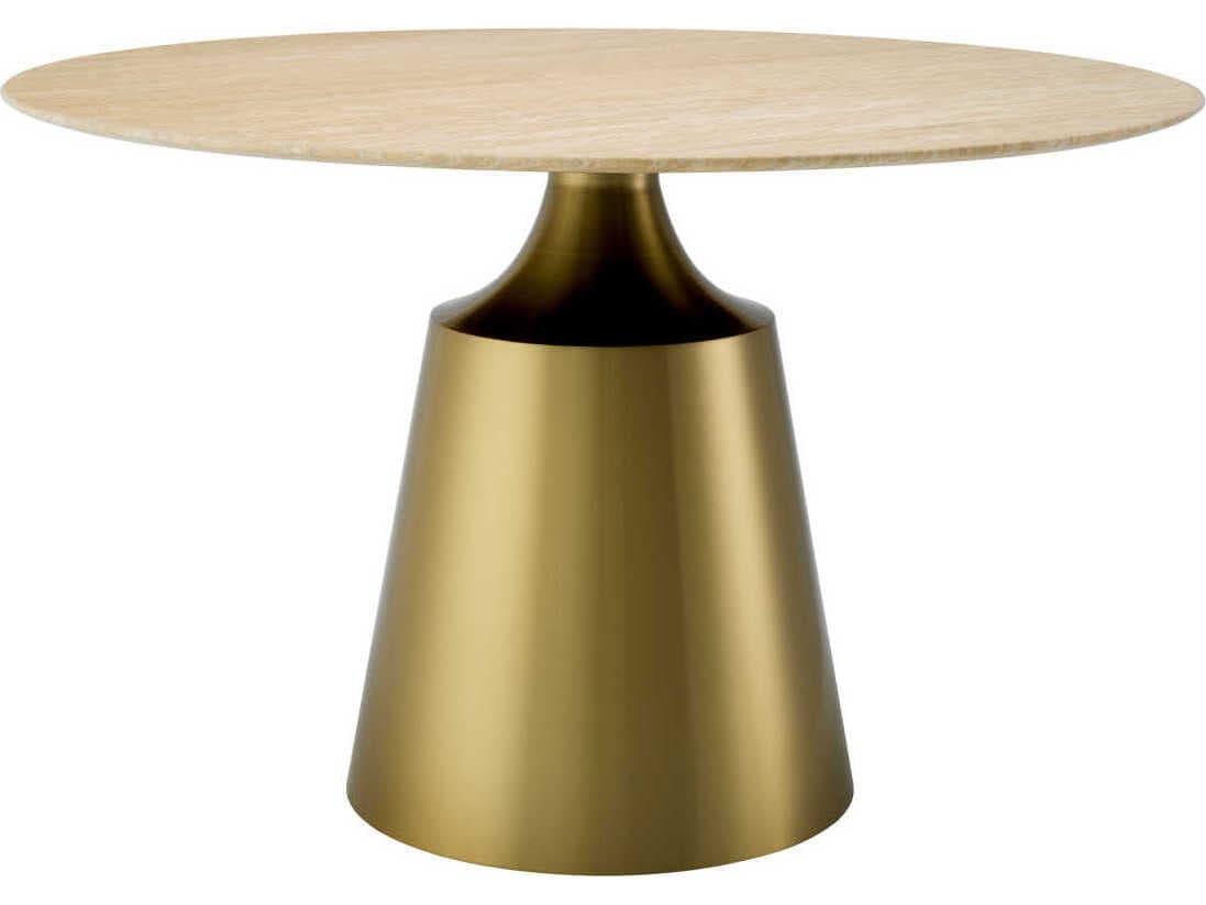 Eichholtz Nathan Brushed Brass Travertine Dining Table