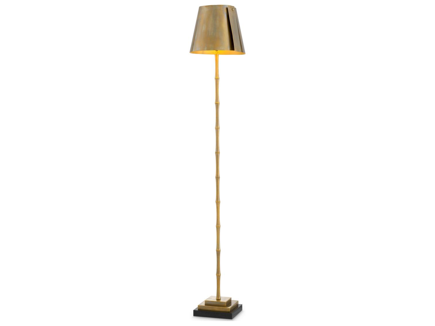 Eichholtz Vintage Brass X Black Granite Base Floor Lamp