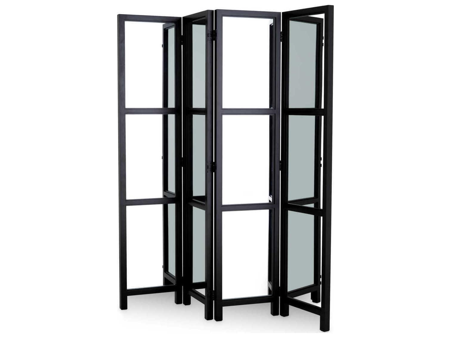 Eichholtz Screen Jacques Classic Black Antique Mirror Glass Folding
