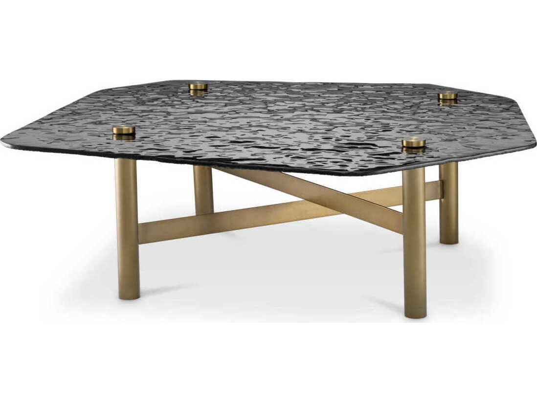 Eichholtz Cortes Brushed Brass Casted Smoke Glass Coffee Table