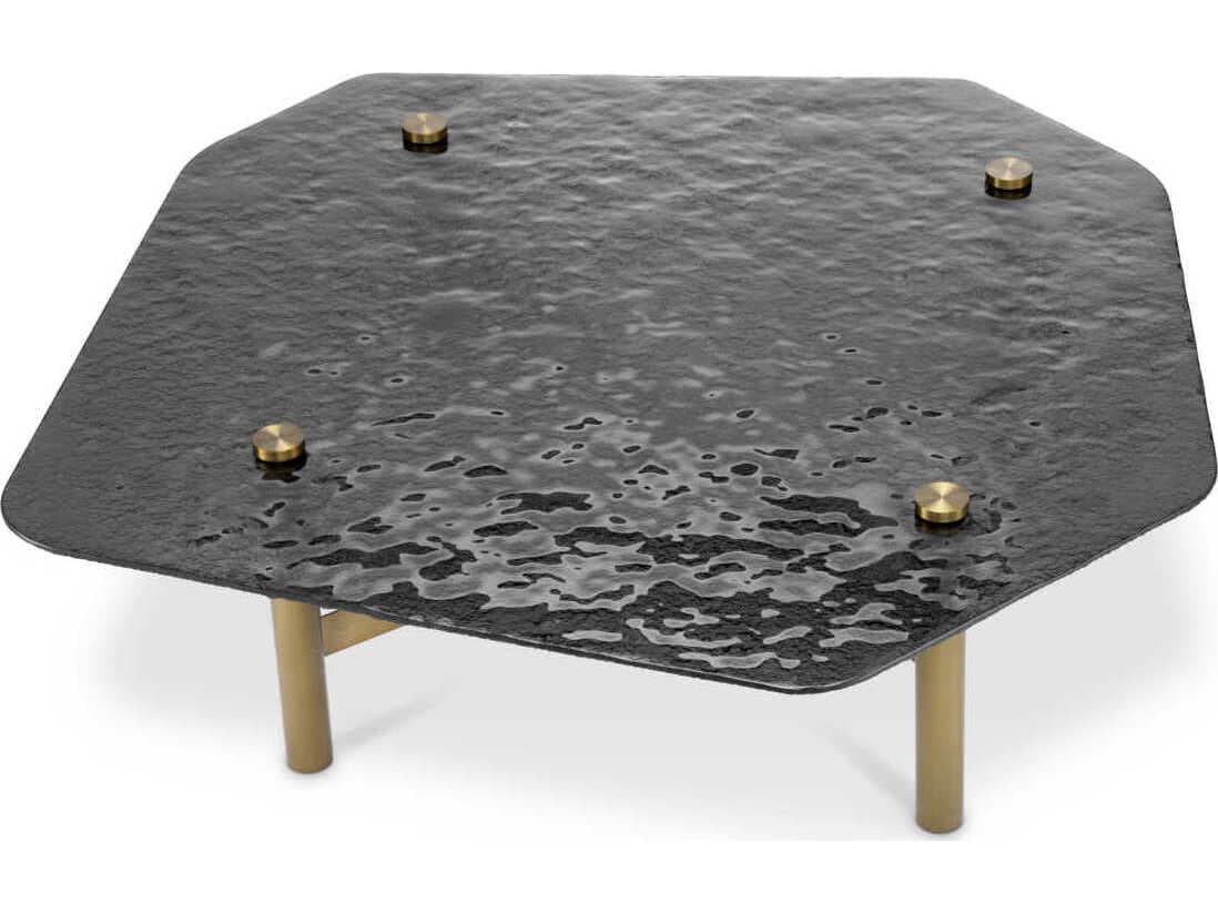 Eichholtz Cortes Brushed Brass Casted Smoke Glass Coffee Table
