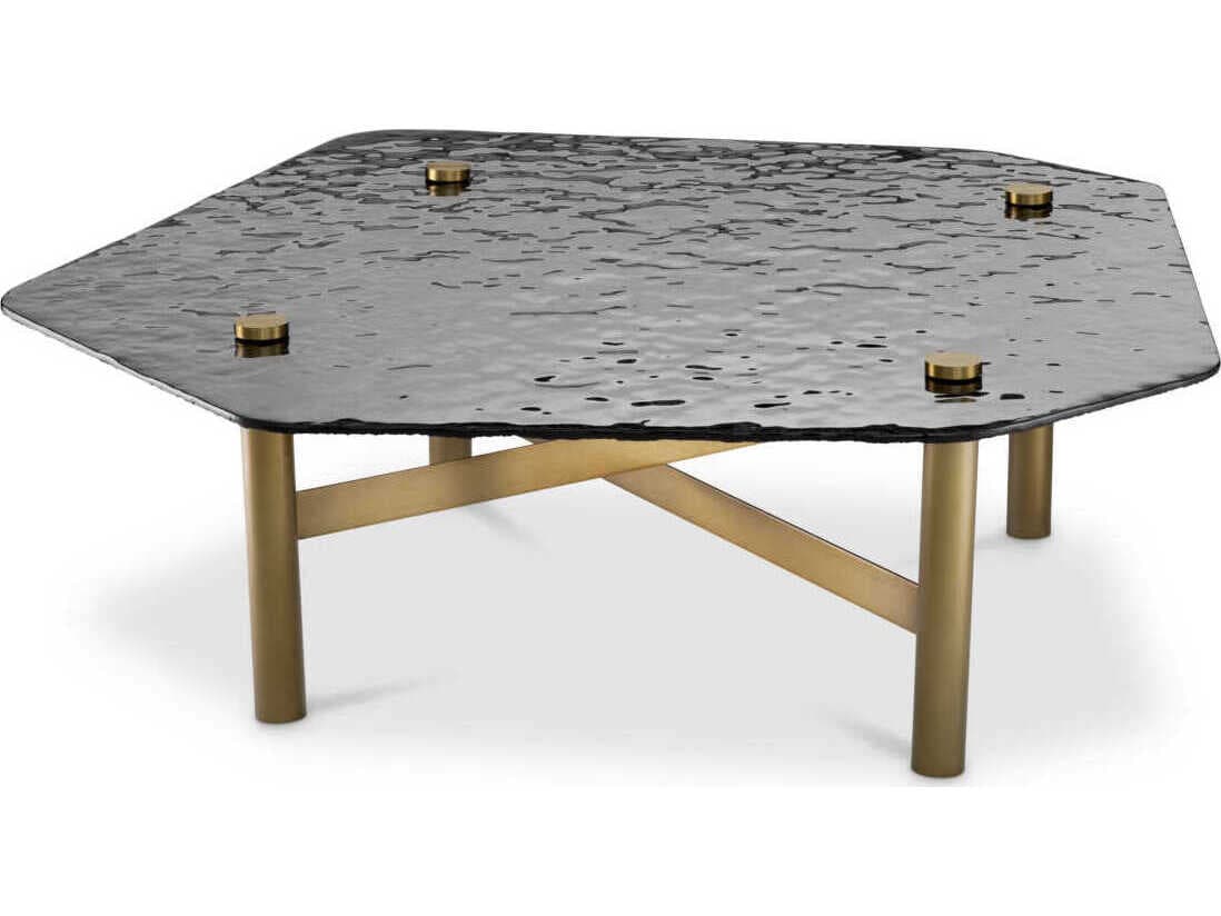 Eichholtz Cortes Brushed Brass Casted Smoke Glass Coffee Table