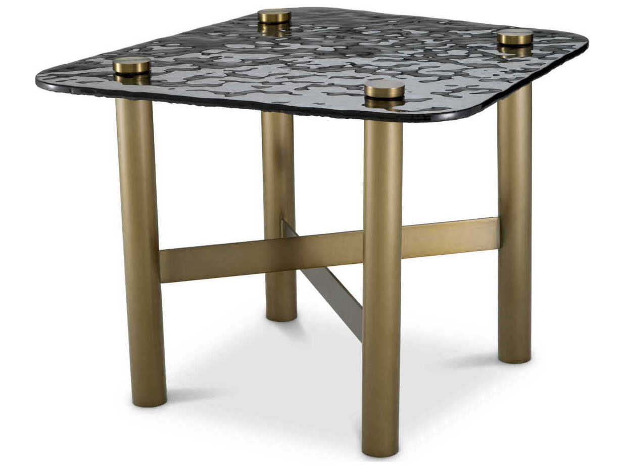 Eichholtz Cortes Brushed Brass Casted Smoke Glass Side Table
