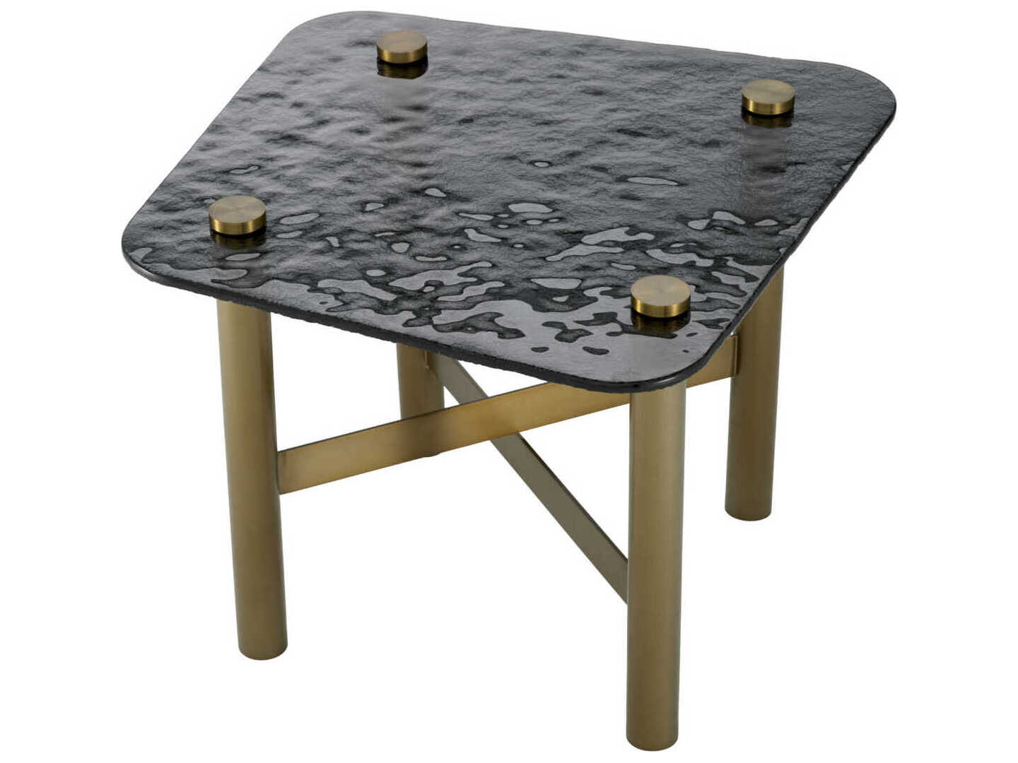 Eichholtz Cortes Brushed Brass Casted Smoke Glass Side Table
