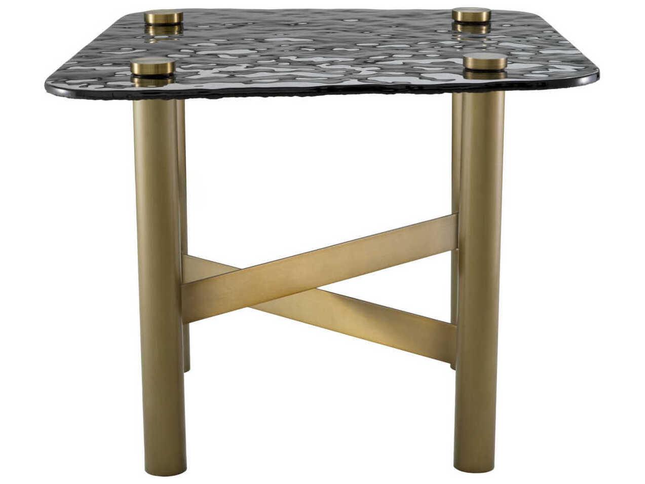 Eichholtz Cortes Brushed Brass Casted Smoke Glass Side Table