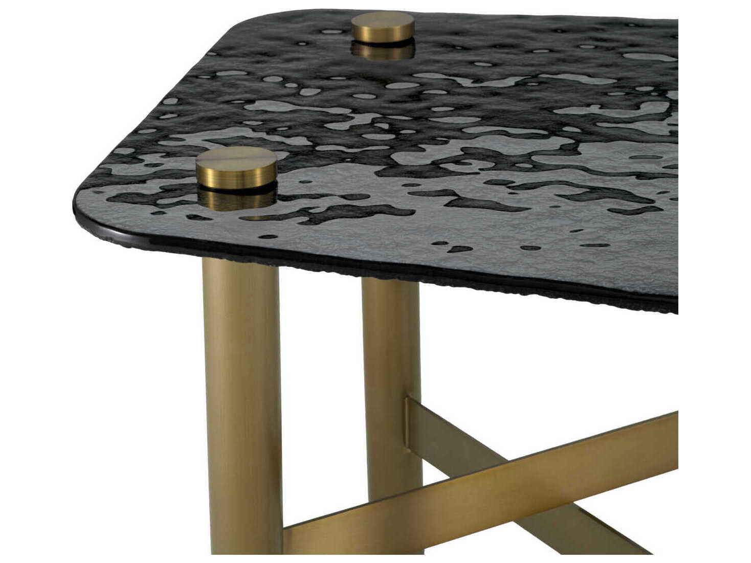 Eichholtz Cortes Brushed Brass Casted Smoke Glass Side Table