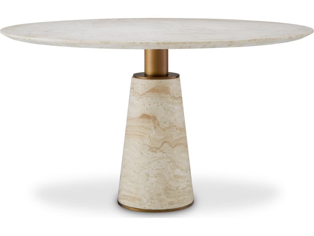 Eichholtz Round Stone Travertine X Brushed Brass Dining Table