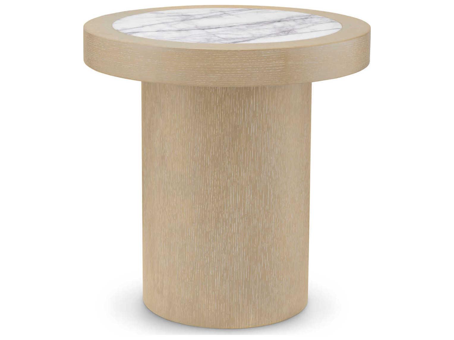 Eichholtz Presedio Washed Oak Veneer Biano Lilac Marble Top Side Table