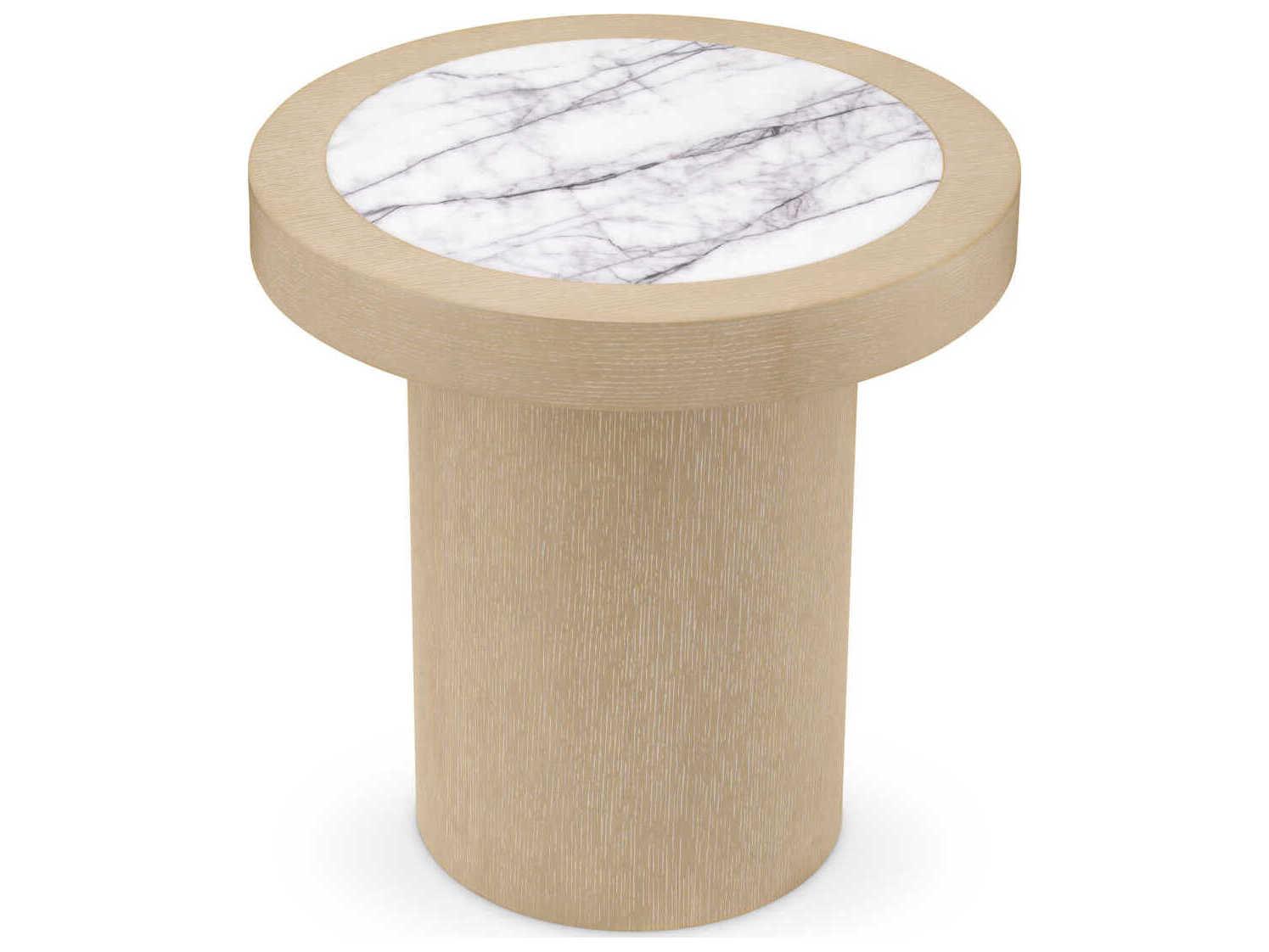 Eichholtz Presedio Washed Oak Veneer Biano Lilac Marble Top Side Table