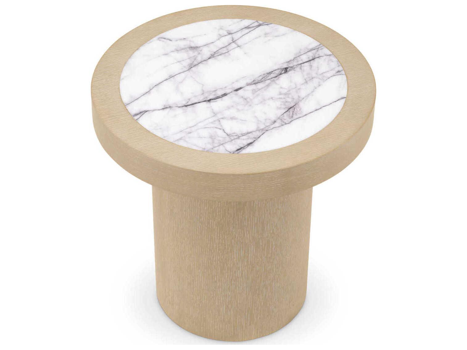 Eichholtz Presedio Washed Oak Veneer Biano Lilac Marble Top Side Table