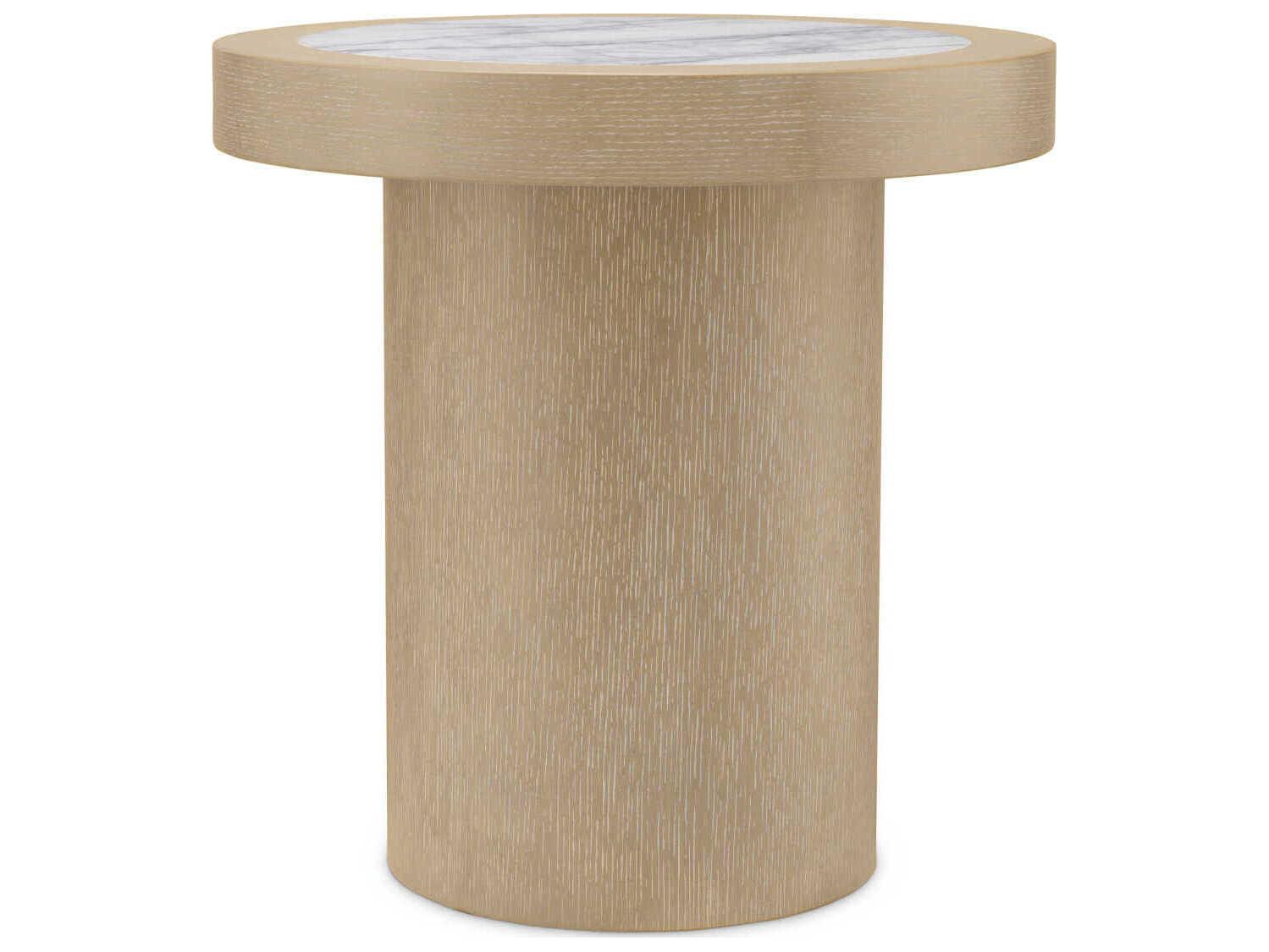 Eichholtz Presedio Washed Oak Veneer Biano Lilac Marble Top Side Table