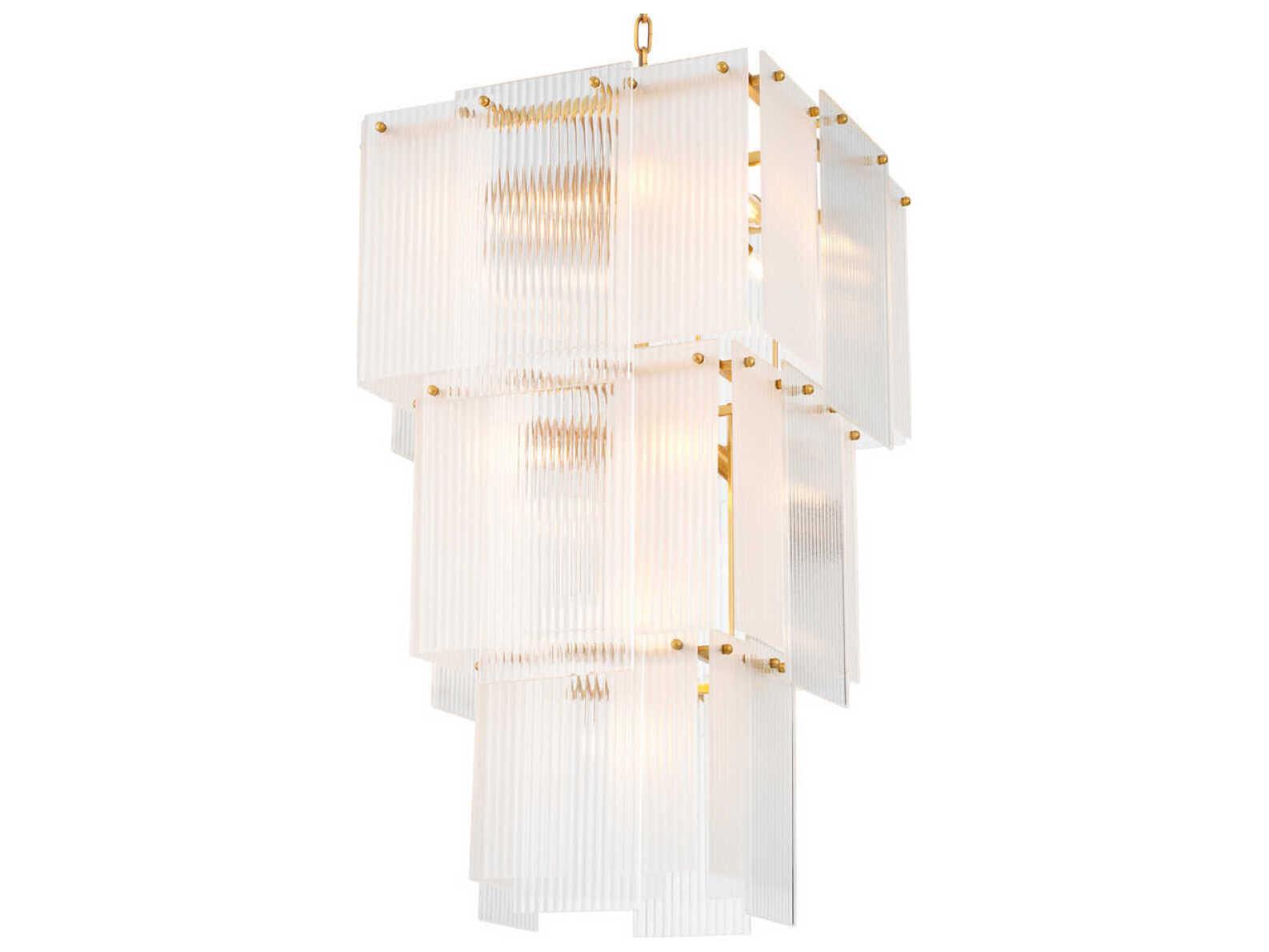 Eichholtz Giardano Clear And Frosted Glass Antique Brass Chandelier