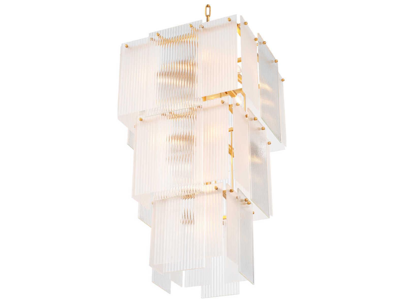 Eichholtz Giardano Clear And Frosted Glass Antique Brass Chandelier