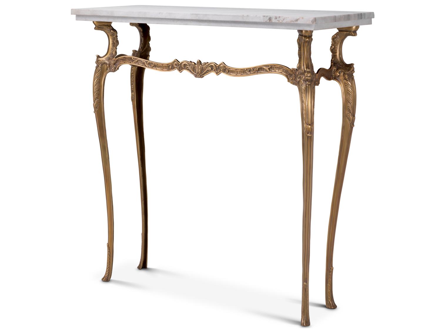 Eichholtz Rectangular Vintage Brass X White Marble Top Console Table