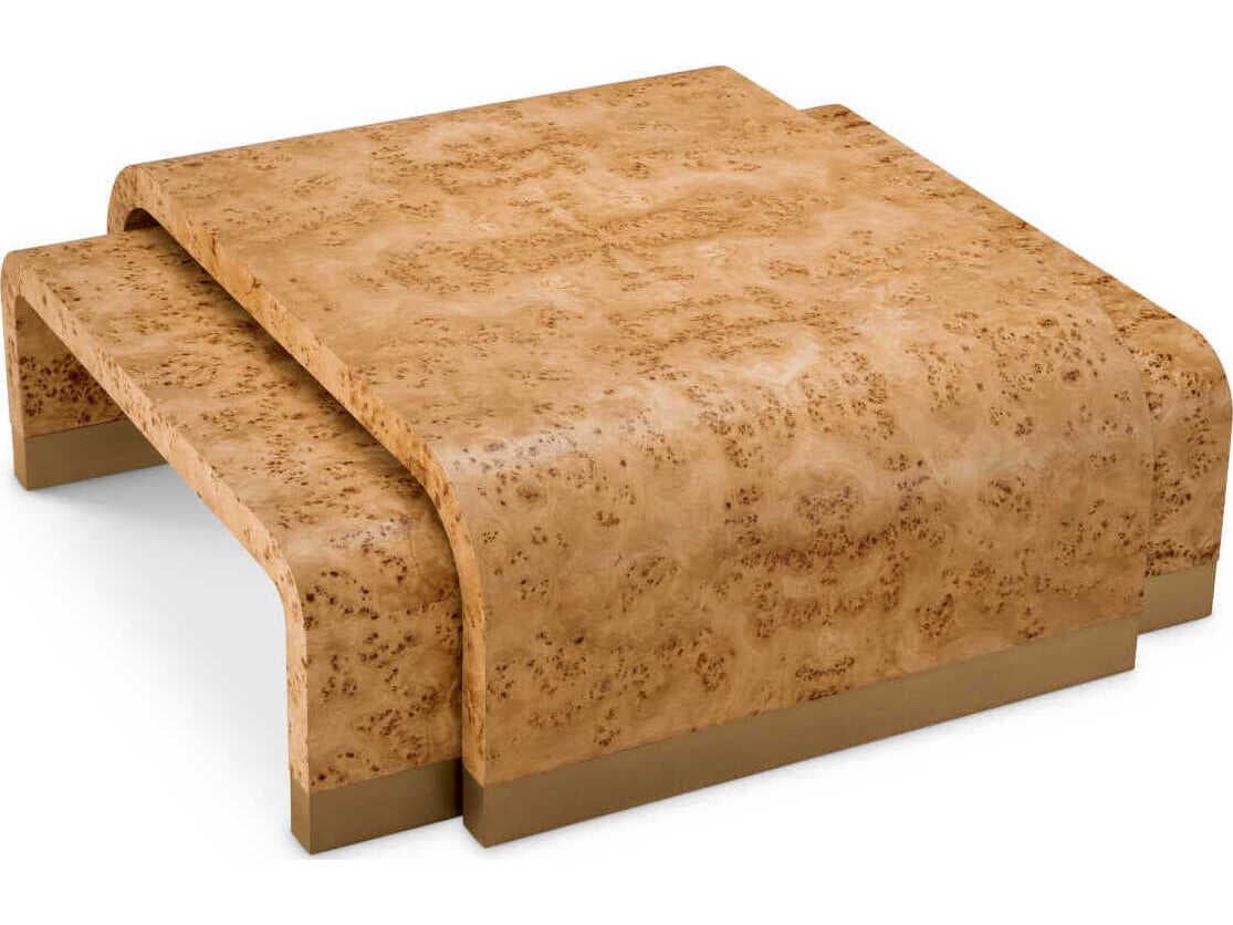 Eichholtz Quinton Light Brown Mappa Burl Veneer Set of 3 Coffee Table