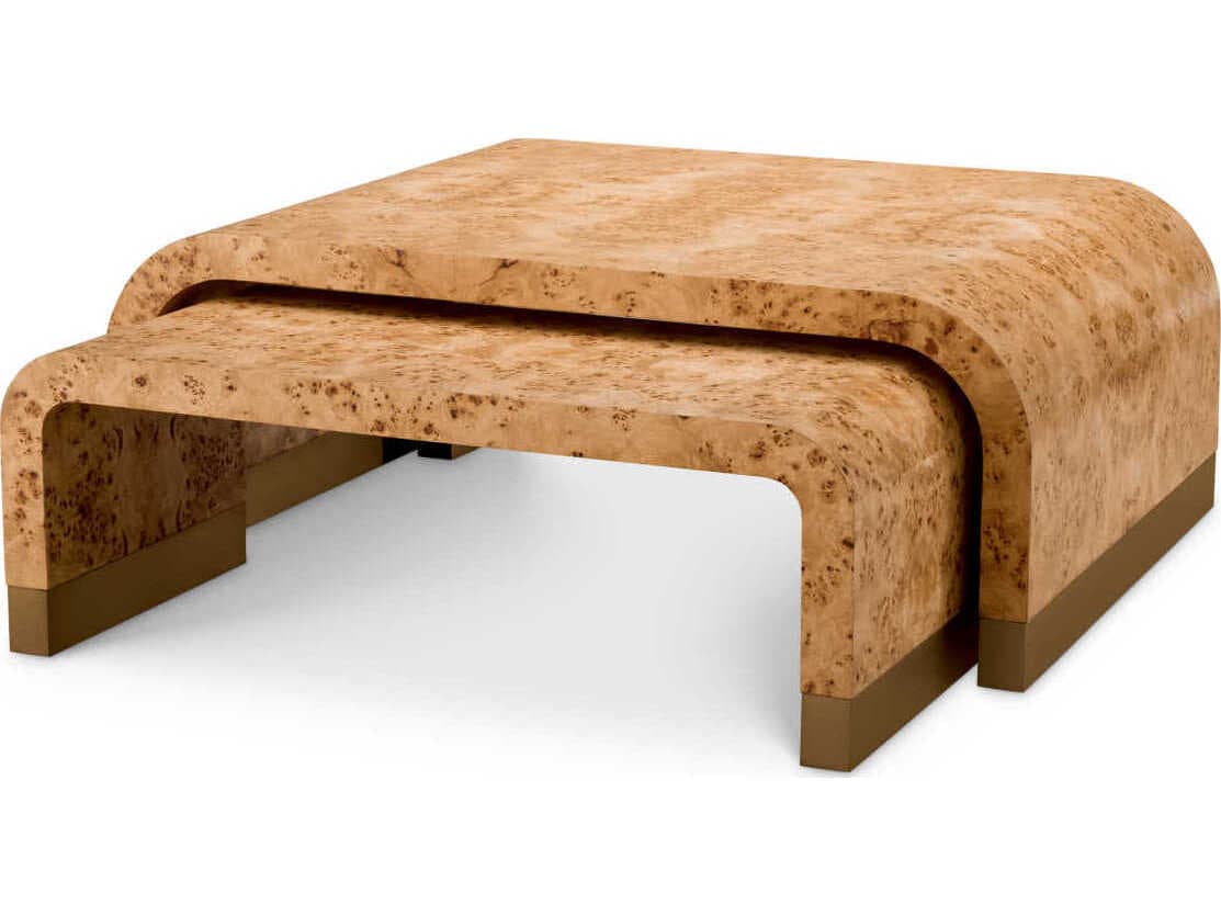 Eichholtz Quinton Light Brown Mappa Burl Veneer Set of 3 Coffee Table