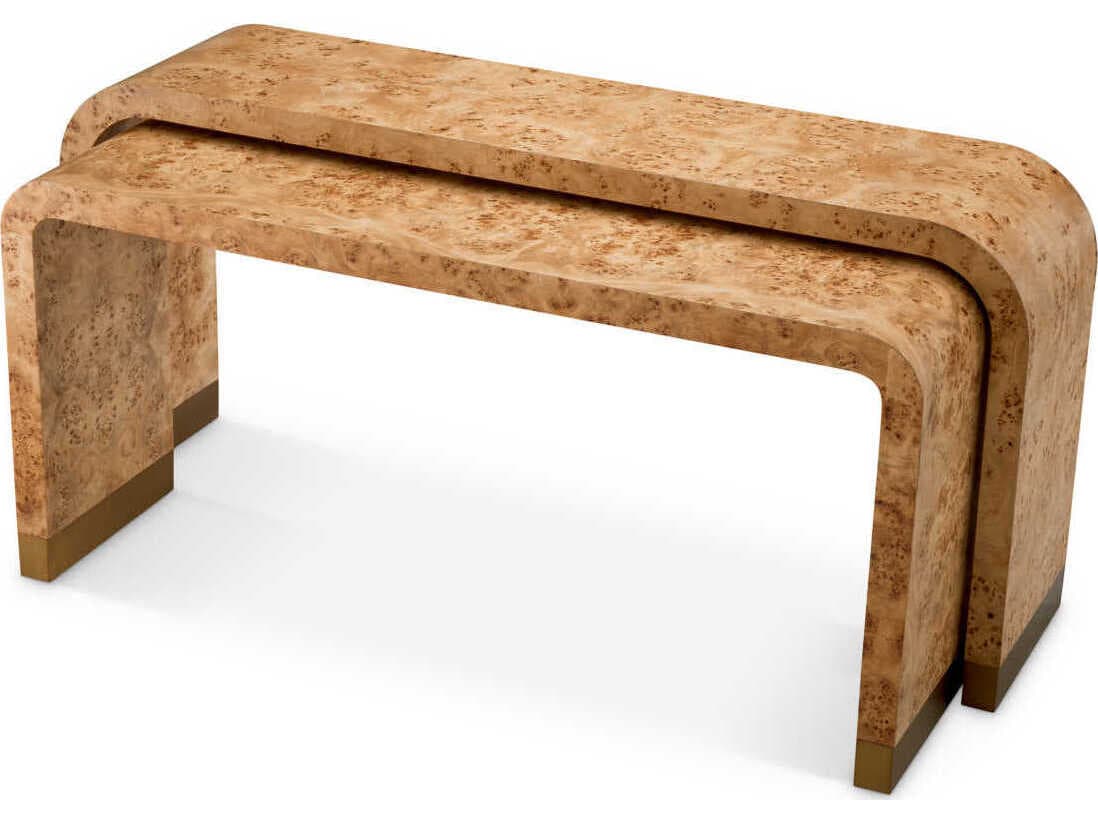 Eichholtz Quinton Light Brown Mappa Burl Veneer Set of 2 Console Table