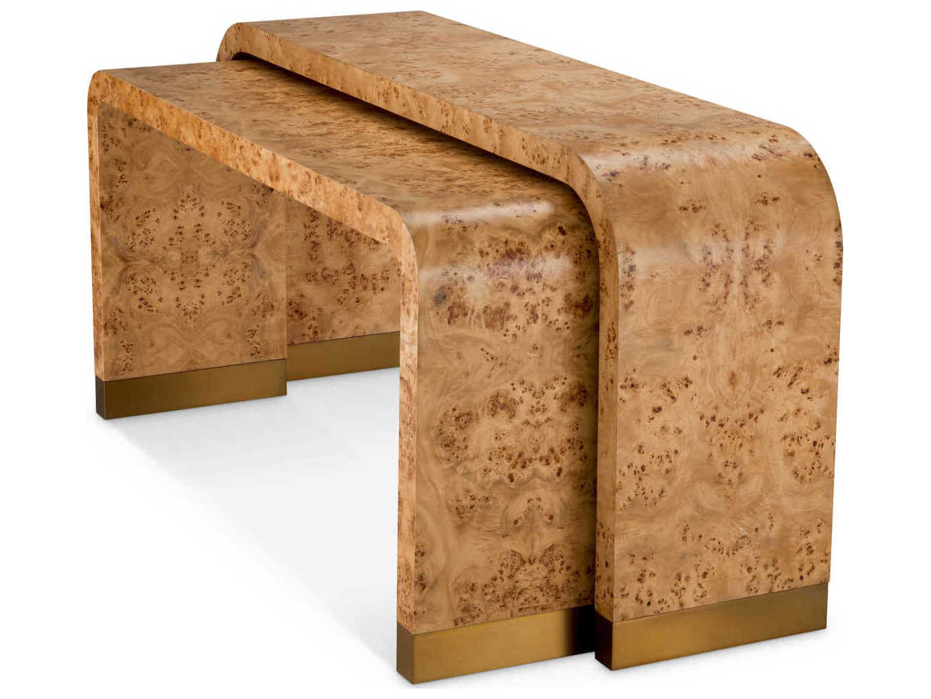 Eichholtz Quinton Light Brown Mappa Burl Veneer Set of 2 Console Table