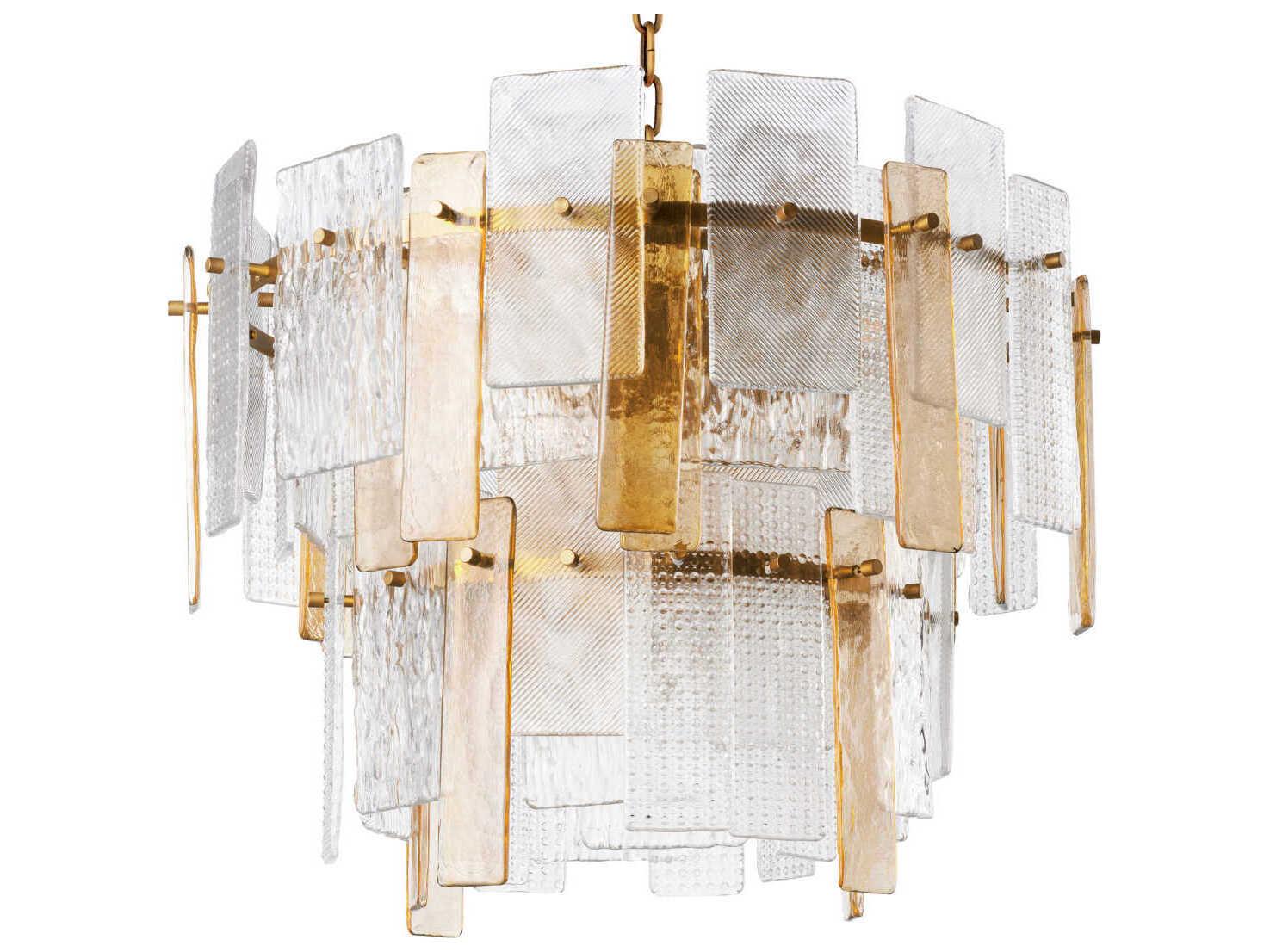 Eichholtz Cassiano Structure Glass Antique Brass Chandelier