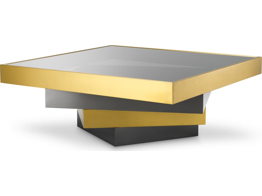 Eichholtz Square Brushed Brass X Bronze Smoke Glass Coffee Table