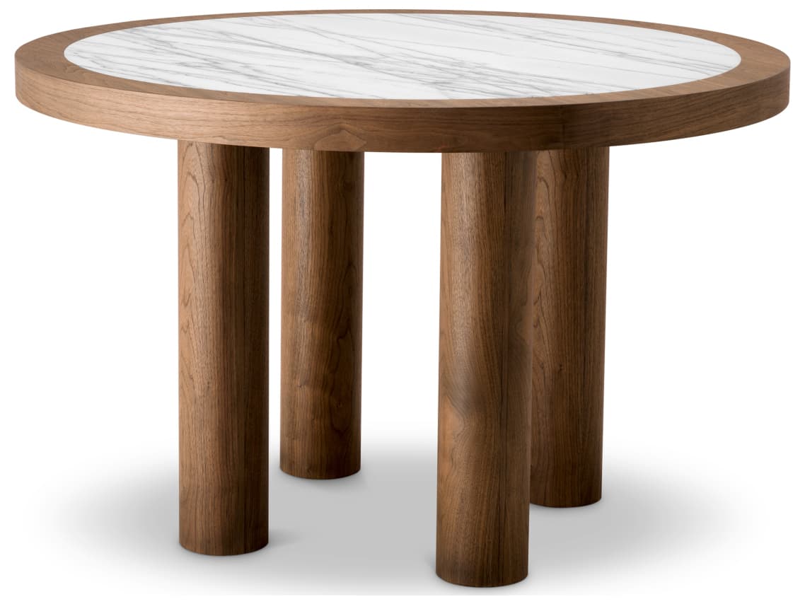 Eichholtz Round Walnut Veneer X Biano Lilac Marble Dining Table