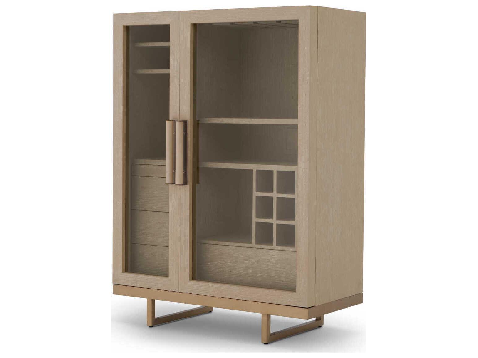 Eichholtz Connaught Washed Oak Veneer Brushed Brass Bar Cabinet