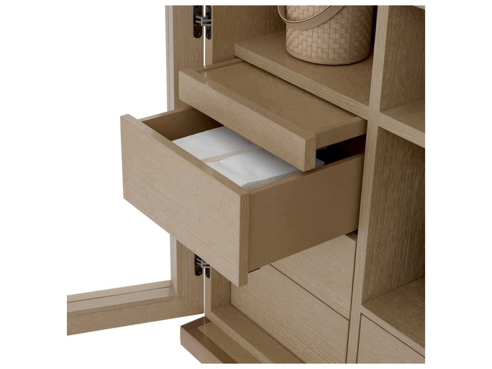 Eichholtz Connaught Washed Oak Veneer Brushed Brass Bar Cabinet