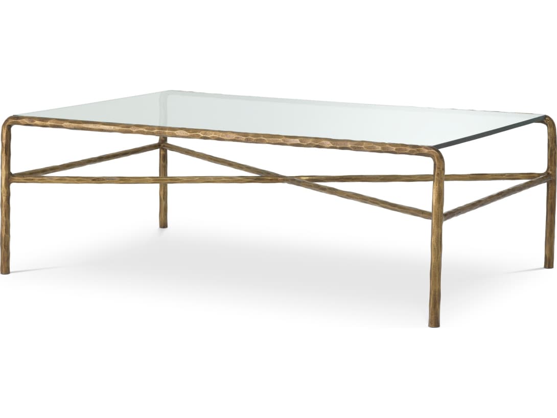 Eichholtz Rectangular Vintage Brass X Clear Glass Coffee Table