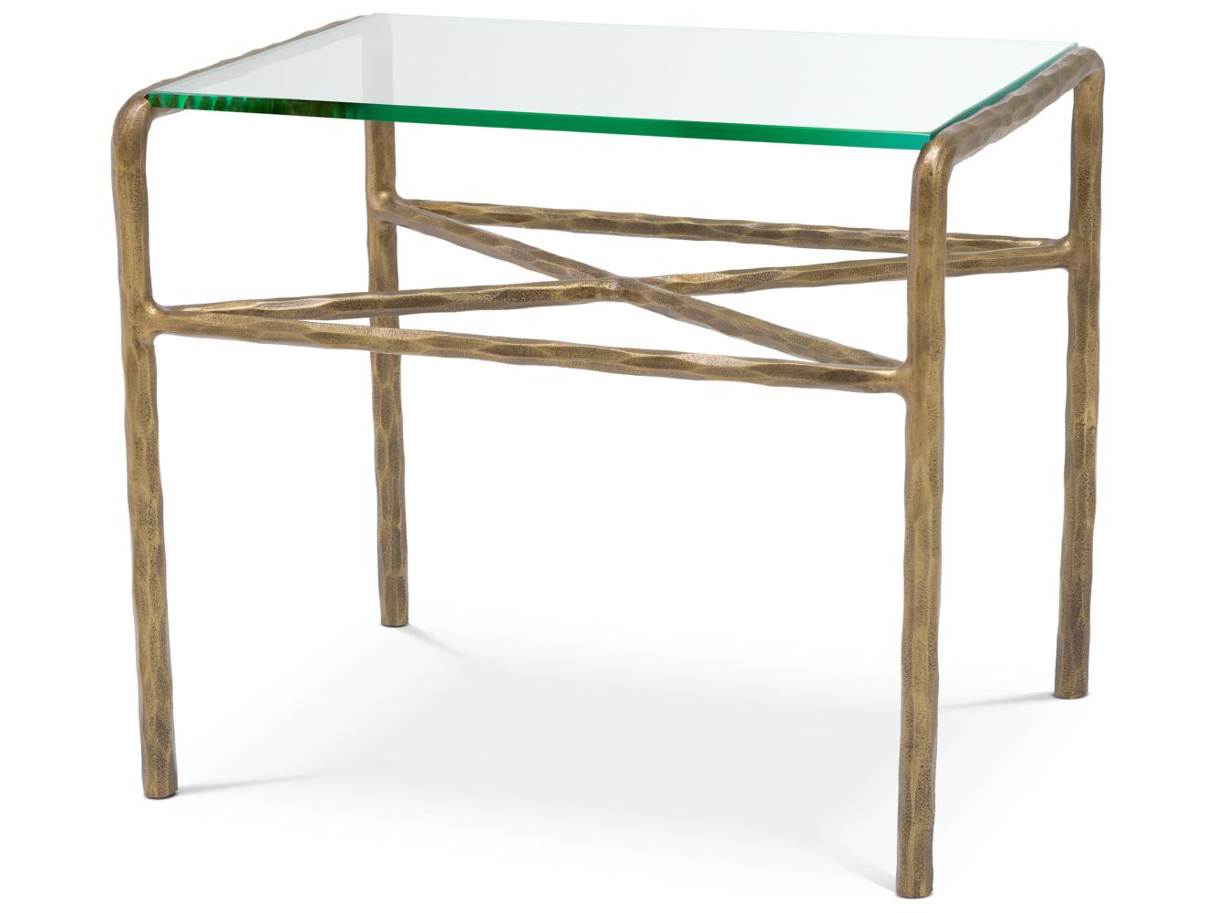 Eichholtz Rectangular Vintage Brass X Clear Glass End Table