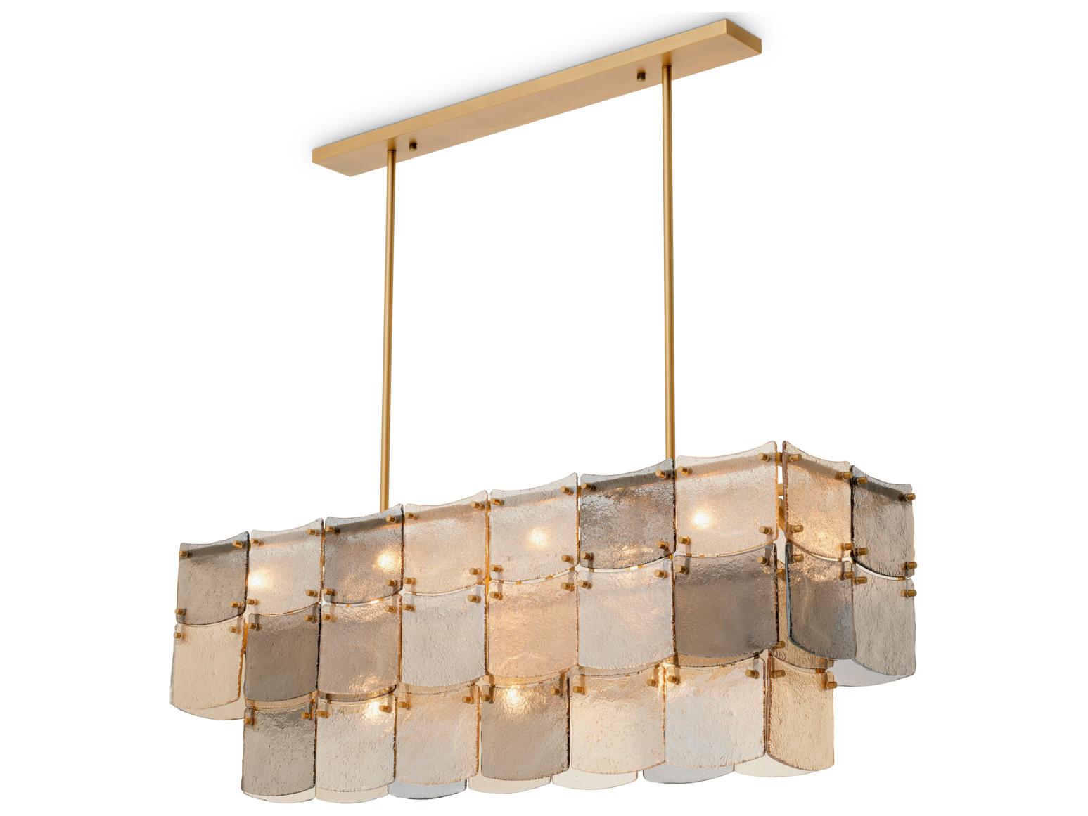 Eichholtz Antique Brass X Handmade Glass Linear Island Pendant